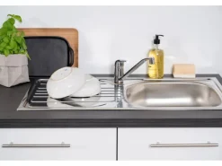 Respekta Premium Winkelküche 260 x 200 cm Grau Hochglanz-Weiß