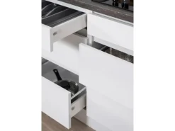 Respekta Premium Winkelküche Grifflos 280 cm Schwarz Hochglanz-Weiß