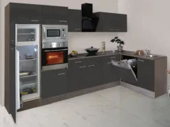 Respekta Winkelküche 340 cm Grau Seidenglanz-Eiche York Nachbildung
