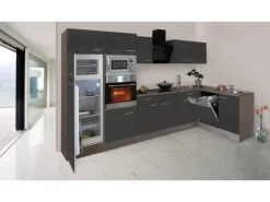 Respekta Winkelküche 340 cm Grau Seidenglanz-Eiche York Nachbildung