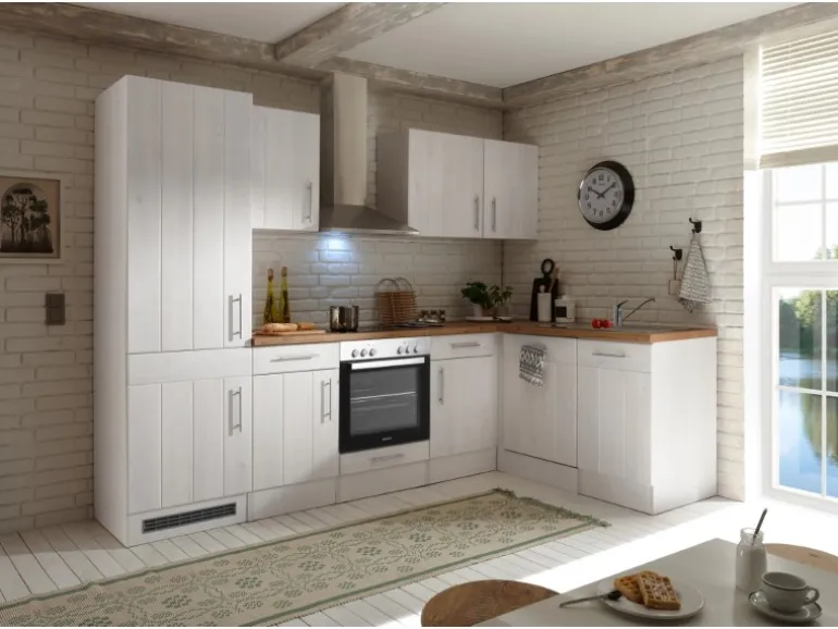 Respekta Winkelküche Anton 280 x 172 cm Landhaus Lärche Weiß Nachbildung
