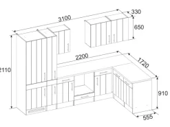 Respekta Winkelküche Anton  310 cm Landhaus Lärche Weiß Nachbildung