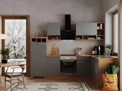 Respekta Winkelküche BEKBL280EGC 280 x 172 cm Grau-Wildeiche Nachbildung