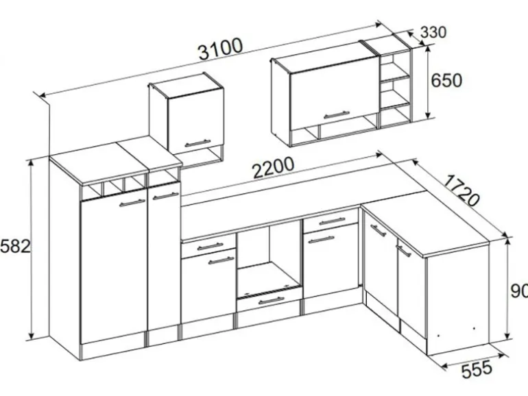Respekta Winkelküche BEKBL310EGC 310 x 172 cm Grau-Wildeiche Nachbildung