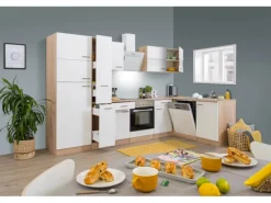 Respekta Winkelküche KBL310ESWSC 310 cm Weiß Sonoma Eiche Sägerau Nachbildung