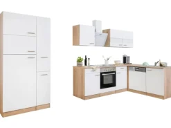 Respekta Winkelküche KBL310ESWSC 310 cm Weiß Sonoma Eiche Sägerau Nachbildung