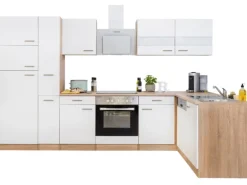 Respekta Winkelküche KBL310ESWSC 310 cm Weiß Sonoma Eiche Sägerau Nachbildung