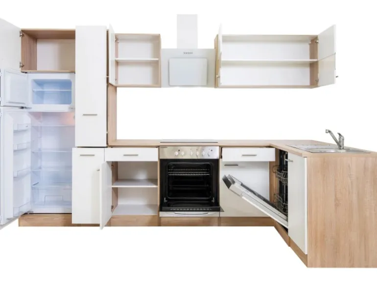 Respekta Winkelküche KBL310ESWSC 310 cm Weiß Sonoma Eiche Sägerau Nachbildung