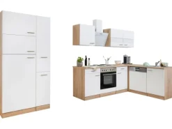Respekta Winkelküche KBL310ESWS 310 cm Weiß-Eiche Sonoma Sägerau Nachbildung