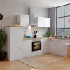 Respekta Winkelküche KBL280WWCG 280 x 172 cm Weiß-Butcher Nussbaum