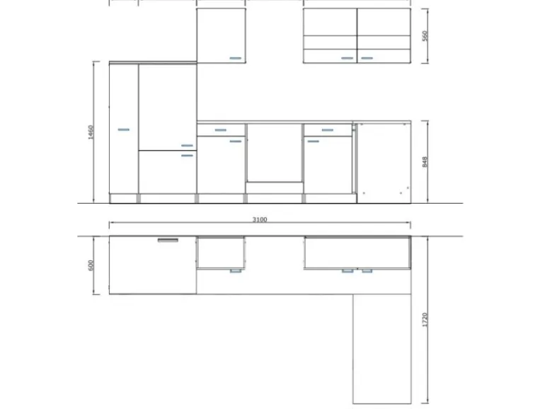 Respekta Winkelküche KBL310WWBSCG 310 x 172 cm Weiß-Beton Optik