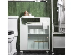 SoBuy Badezimmerschrank Nischenregal mit Rollen Küchenregal Weiß BZR117-W