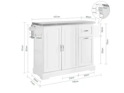 SoBuy Kücheninsel Küchenwagen mit Ausziehbarer Edelstahlarbeitsplatte 130x91x71cm Weiß FKW128-ST