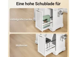 SoBuy Kücheninsel Küchenwagen mit Ausziehbarer Edelstahlarbeitsplatte 130x91x71cm Weiß FKW128-ST