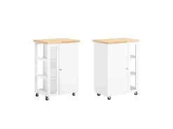 SoBuy Küchenwagen Servierwagen mit 3 Ablagefächern Küchenregal 60x90x40cm Weiß FKW75-WN