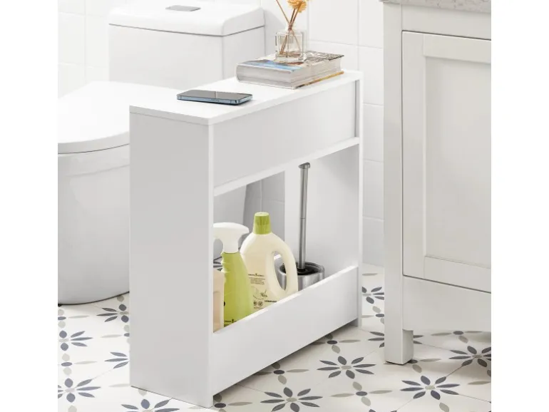 SoBuy Nischenregal mit 1 offener Ablage und 1 Klappe Kommode MDF Weiß BZR48-W