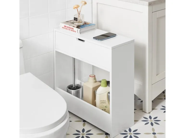 SoBuy Nischenregal mit 1 offener Ablage und 1 Klappe Kommode MDF Weiß BZR48-W