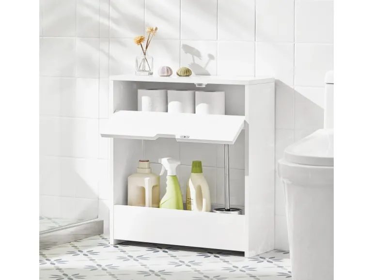 SoBuy Nischenregal mit 1 offener Ablage und 1 Klappe Kommode MDF Weiß BZR48-W