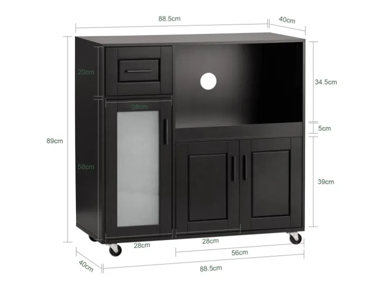 SoBuy Sideboard auf Rollen Küchenwagen Mikrowellenschrank Rollwagen FSB78-SCH