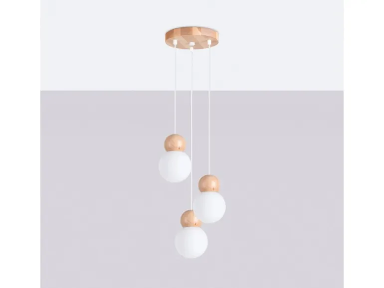 Sollux Lighting Hängeleuchte Pekka 3P Weiß/Naturfarbenes Holz