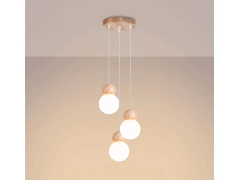Sollux Lighting Hängeleuchte Pekka 3P Weiß/Naturfarbenes Holz