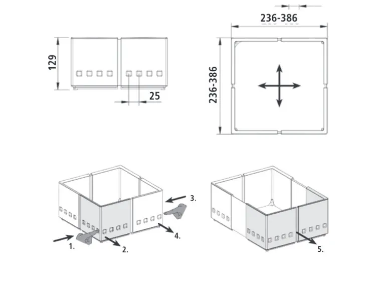 SOTECH 3er Set Organisationsrahmen CuisioFlex 129 mm Höhe Stufenlos Verstellbar von 236 - 386 mm inkl. Anti-Rutsch-Füße