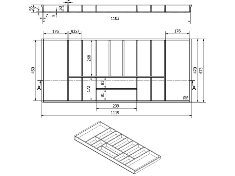 SOTECH Orga-Box-1 Bambus Besteckeinsatz 15 Fächer Für Blum Tandembox Antaro Schubladen 1119x473x56 mm im 120er Schrank