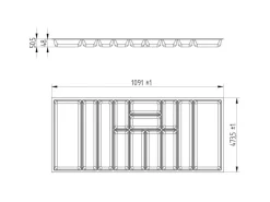 SOTECH ORGA-BOX-3 Besteckeinsätze Tiefe 473 mm Höhe 50,5 mm Anthrazit Schubladeneinsätze Breite 1091 mm