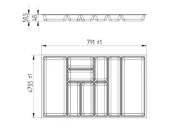 SOTECH ORGA-BOX-3 Besteckeinsätze Tiefe 473 mm Höhe 50,5 mm Silbergrau Schubladeneinsätze Breite 791 mm