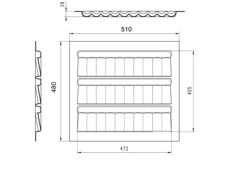 SOTECH ORGA-BOX Gewürzgläsereinsatz 510 x 480 x 28 mm Silbergrau Gewürzdoseneinsatz Für 60er Korpusbreite