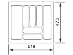 SOTECH Orga-Box I Besteckeinsatz Silbergrau 600 mm Höhe 55 mm Für Blum Tandembox und ModernBox