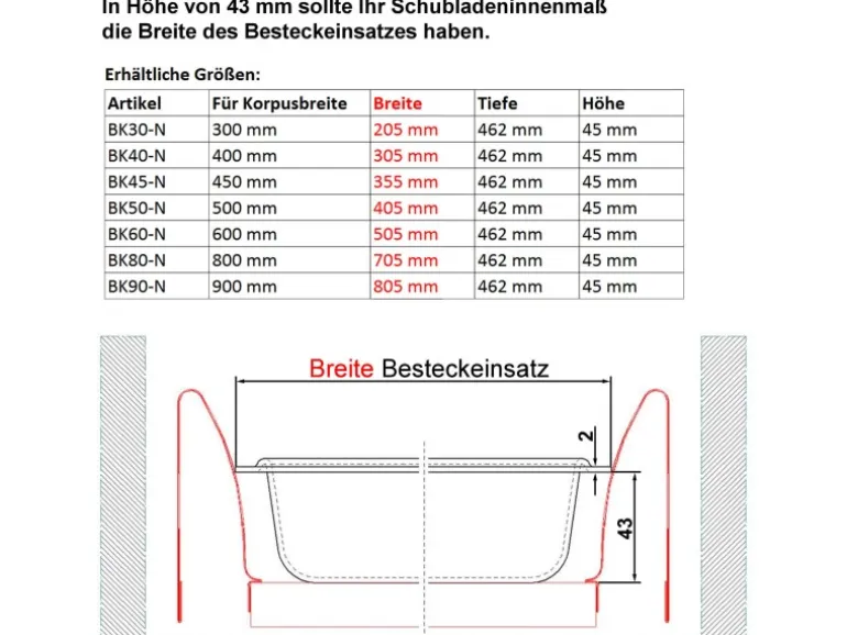 SOTECH ORGA-BOX II Besteckeinsatz 300 mm Höhe 45 mm Silbergrau Für Nobilia Schubladen