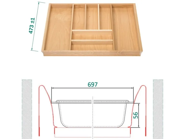 SOTECH ORGA-BOX III Buche Besteckeinsatz 800 mm Höhe 56 mm Für Nobilia Ab 2013 Pronorm und Brigitte Küchen