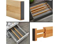 SOTECH 4-Teiliges ORGA-BOX Bambus Schubladen Trennsystem 430 bis 556 mm Höhe 63 mm mit Federmechanismus