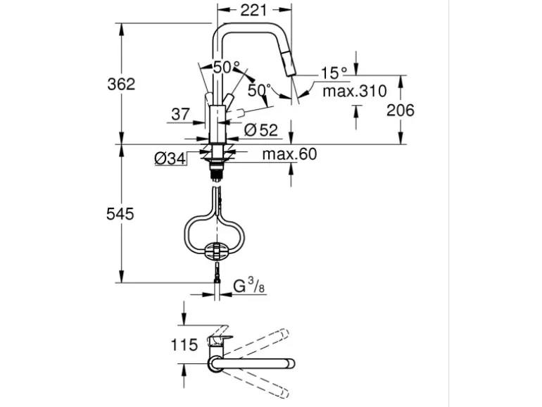 Start Einhand-Spültischbatterie, 1/2" mit Brause