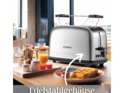 Steinborg SB-2071 2 Scheiben Edelstahl Toaster mit Brötchenaufsatz 850 Watt