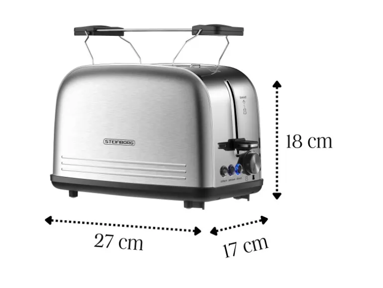 Steinborg SB-2071 2 Scheiben Edelstahl Toaster mit Brötchenaufsatz 850 Watt