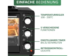 Steinborg SB-3001  3in1 Minibackofen mit Umluft 20 Liter 1300 Watt Schwarz