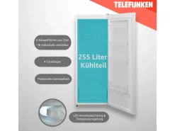 Telefunken Kühlschrank 255 Liter Freistehend mit Gemüsefach ohne Gefrierfach LED-Beleuchtung KTFK265EW2
