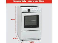 Telefunken Standherd mit Glaskeramik-Kochfeld Elektroherd Freistehend 50 cm Breit Herd mit Backofen und Kochfeld