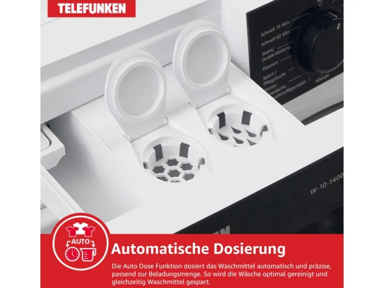 Telefunken Waschmaschine 10kg 1400 U/Min. Dampffunktion Auto-Dosierung Inverter Motor AquaStop W-10-1400-A-W