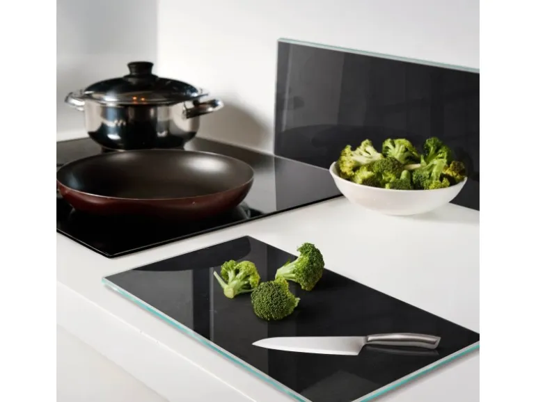 Tulup Herdabdeckplatte SET aus 2 Stück 30x52 cm Schneidebrett Glas Schutzplatte Küchenutensilien Anschlagtafel