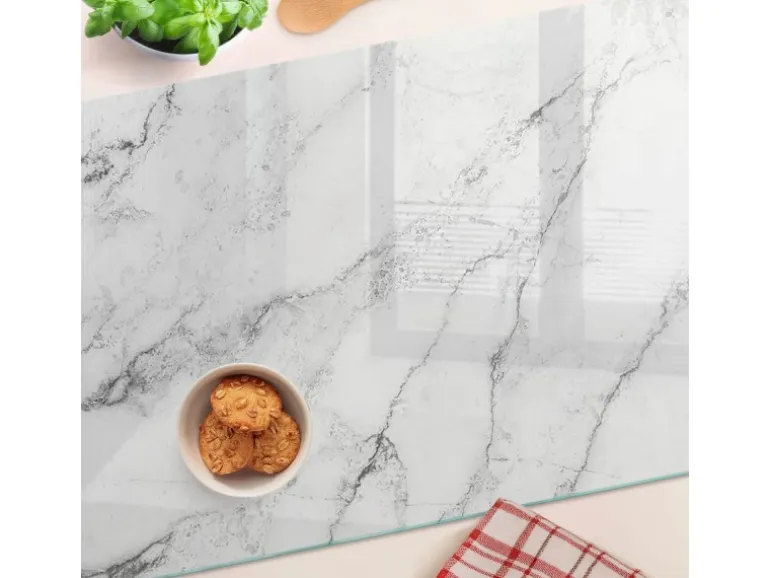Tulup Herdabdeckplatte 80x52 cm Schneidebrett Glas Schutzplatte Küchenutensilien Spritzschutz Abdeckung Marmor