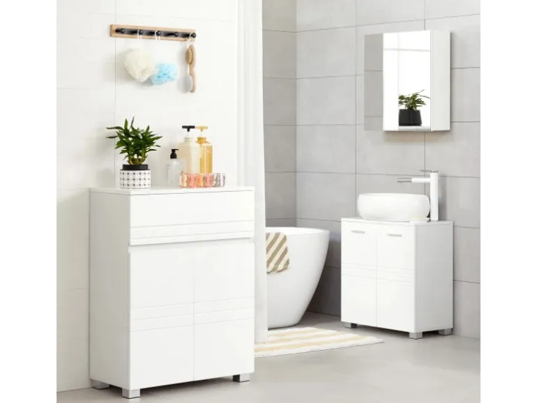 Vasagle Badezimmerschrank mit Schublade und Regal 30 cm x 60 cm x 80 cm Weiß