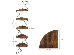 Vasagle Eckregal 5 Ebenen Zickzack-Design 20 cm x 20 cm x 127,5 cm Braun-Schwarz
