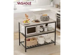 Vasagle Küchenregal mit Arbeitsplatte 60 cm x 120 cm x 90 cm Greige-Schwarz