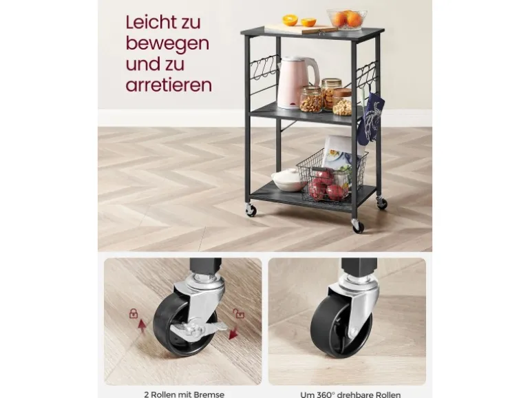 Vasagle Küchenregal mit Rollen 40 cm x 60 cm x 89 cm Schwarz