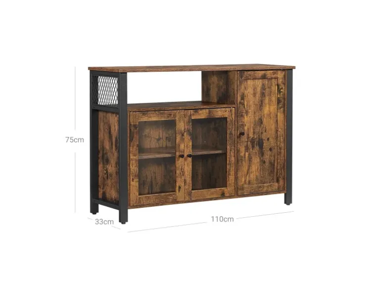 Vasagle Küchenschrank 3 Türen 33 cm x 110 cm x 75 cm Braun-Schwarz