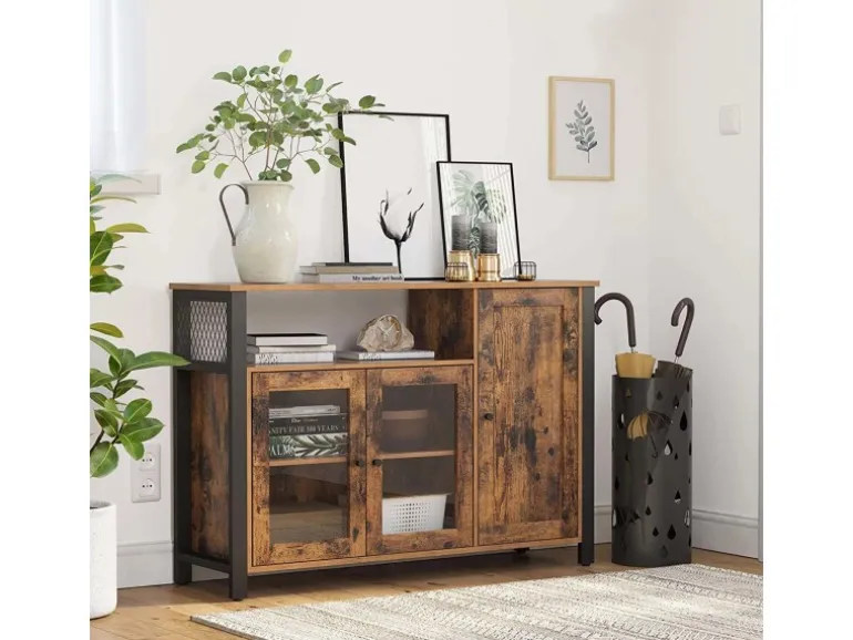 Vasagle Küchenschrank 3 Türen 33 cm x 110 cm x 75 cm Braun-Schwarz