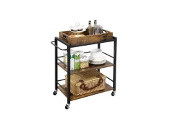 Vasagle Küchenwagen mit Abnehmbarem Tablett 40 cm x 72 cm x 86 cm Braun-Schwarz